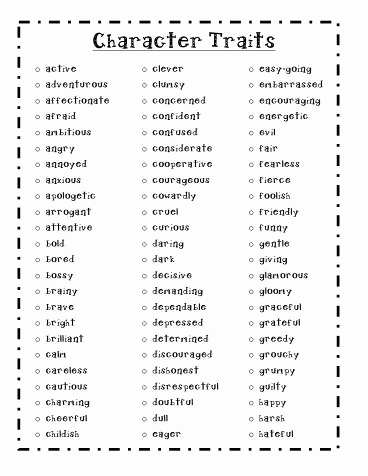 50 Character Traits Worksheet Pdf