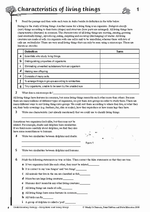 Characteristics Of Life Worksheet Answers Best Of Characteristics Living Things Worksheet Middle School