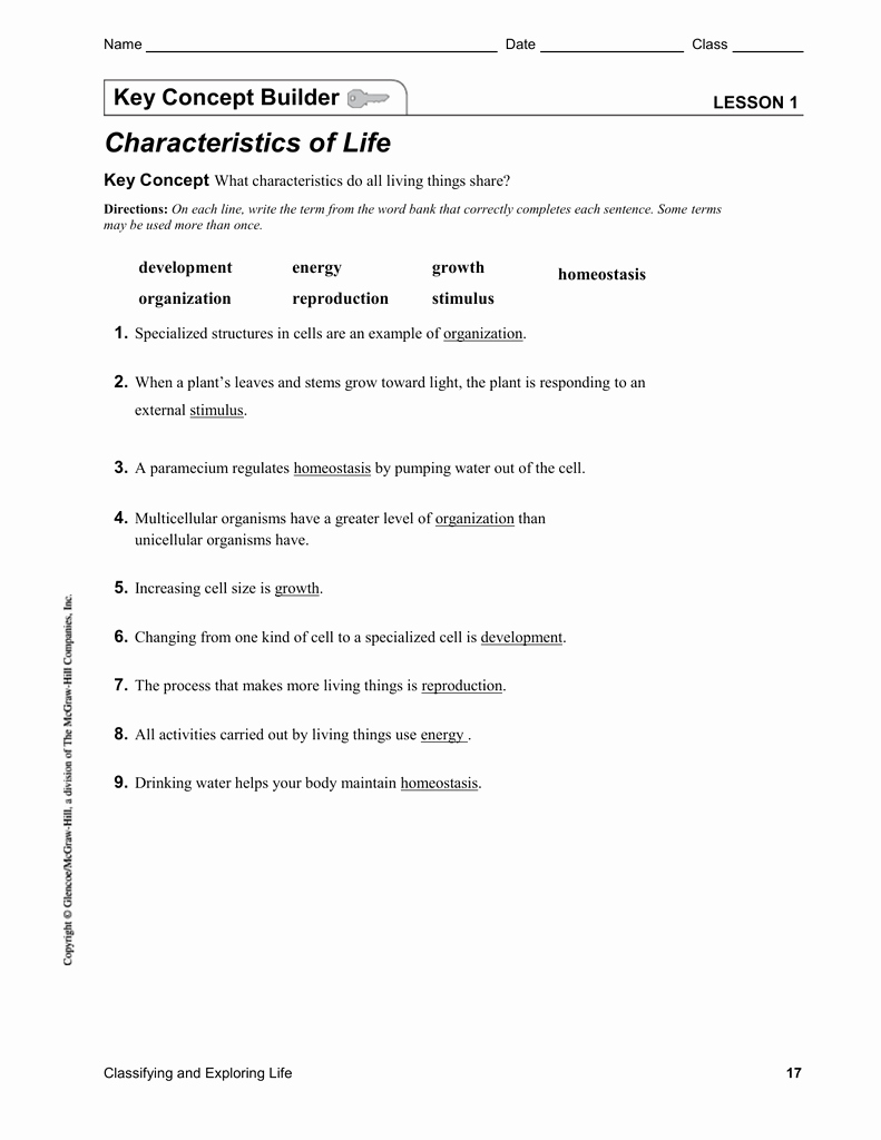 Characteristics Of Life Worksheet Answers New Characteristics Living Things Worksheet Answers Key
