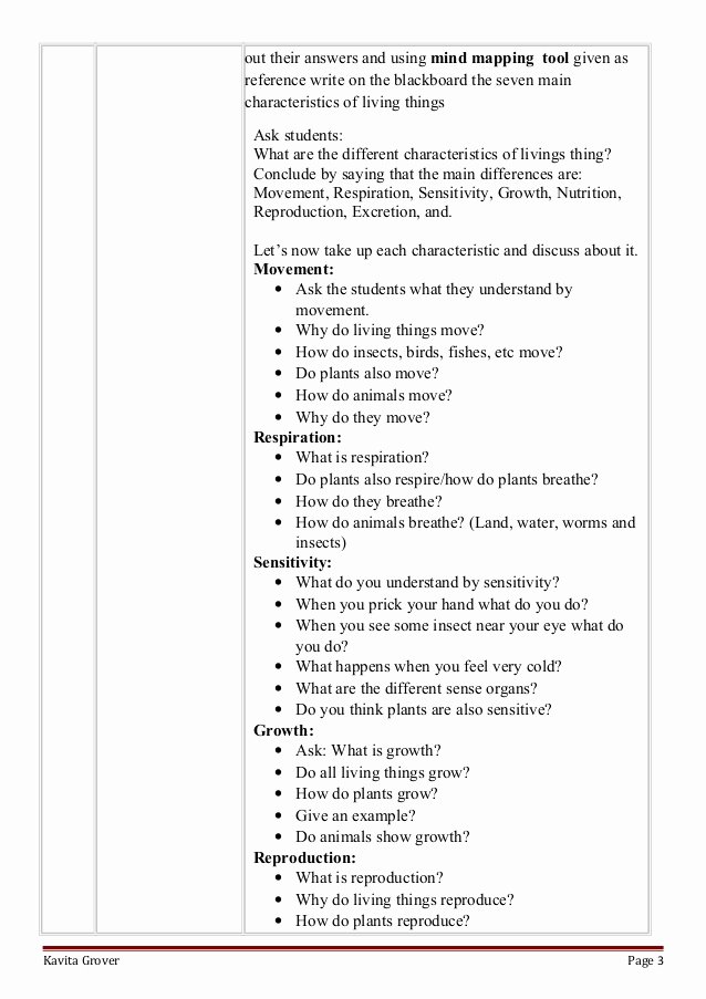 Characteristics Of Living Things Worksheet Beautiful Lesson Plan and Worksheets On Characteristics Of Living Lhings
