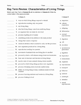 Characteristics Of Living Things Worksheet Beautiful Science Key Term Review Characteristics Of Living Things