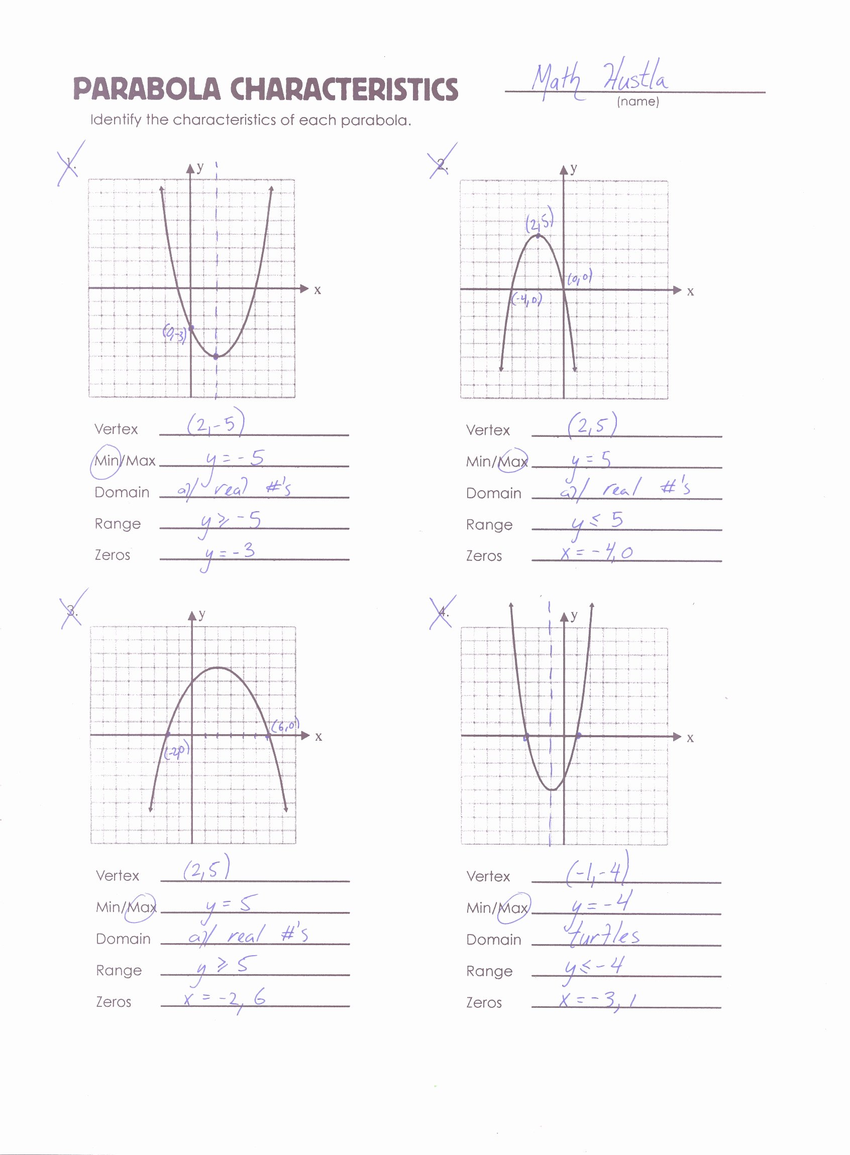 Characteristics Of Quadratic Functions Worksheet Best Of Algebra Mrmillermath