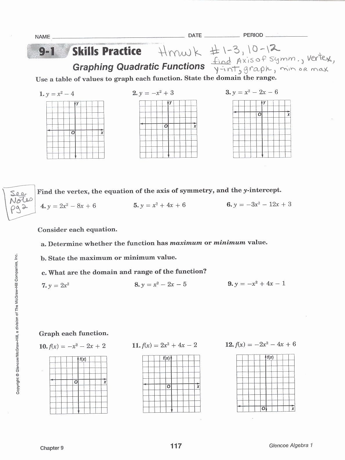 Characteristics Of Quadratic Functions Worksheet Fresh Characteristics Quadratic Functions New Worksheet