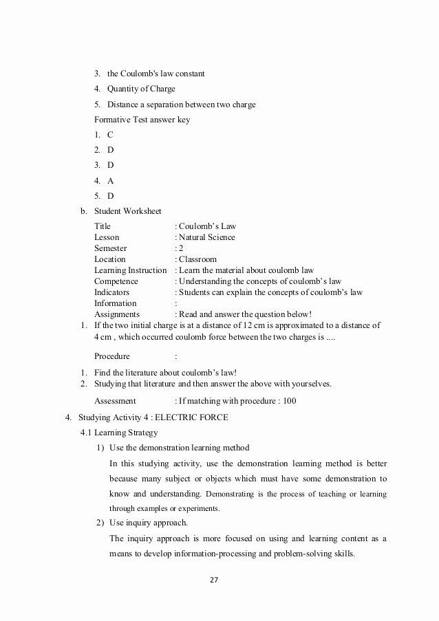 Charge and Electricity Worksheet Answers Beautiful Electrostatics and Coulomb S Law Worksheet Answers