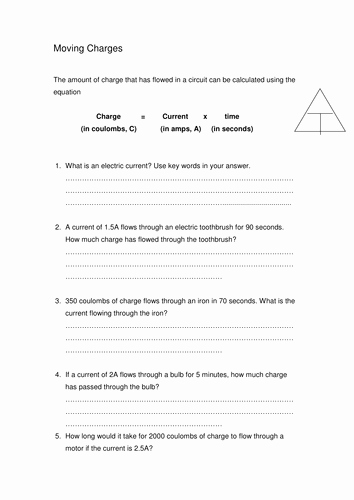 Charge and Electricity Worksheet Answers Elegant Moving Charges by Crf509 Teaching Resources Tes