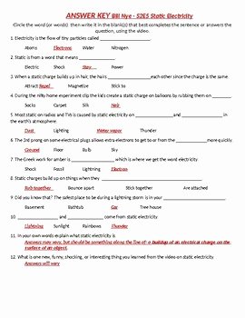 Charge and Electricity Worksheet Answers Fresh Bill Nye S2e5 Static Electricity Video Follow Along Sheet