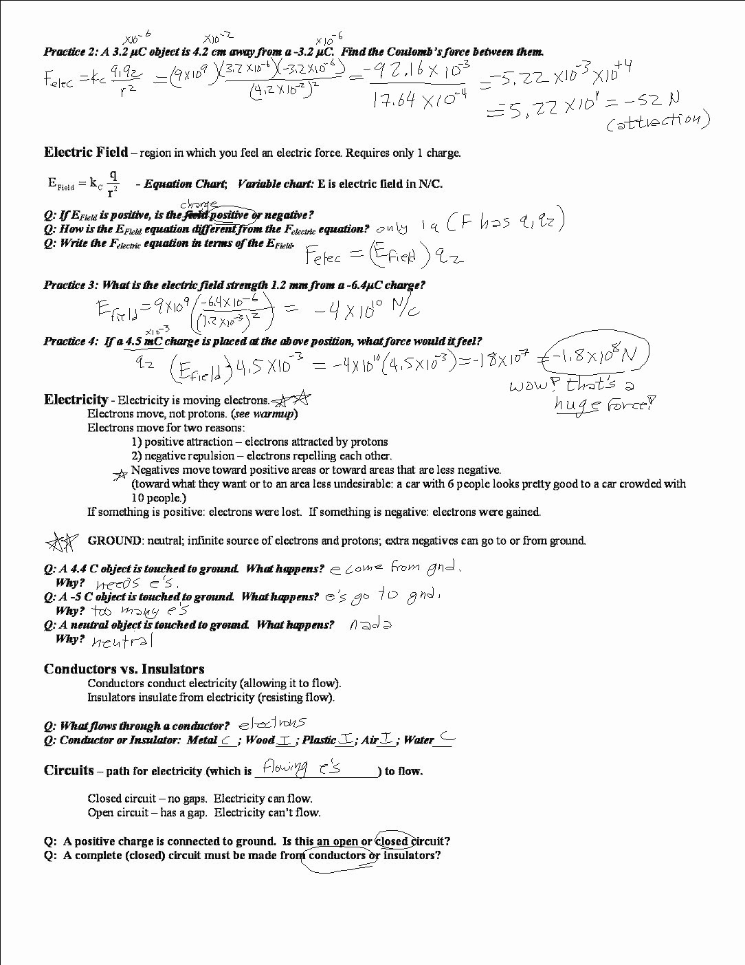 Charge and Electricity Worksheet Answers Fresh Mr Murray S Website Electricity Notes