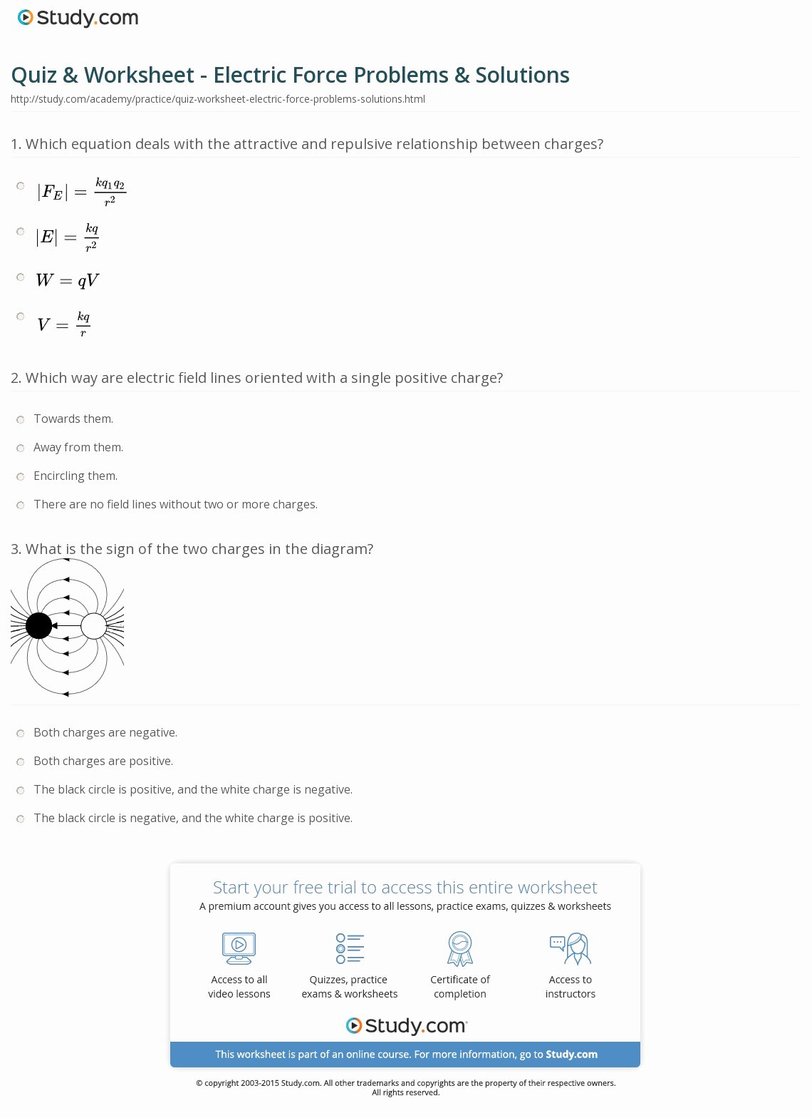 Charge and Electricity Worksheet Answers Fresh Quiz &amp; Worksheet Electric force Problems &amp; solutions