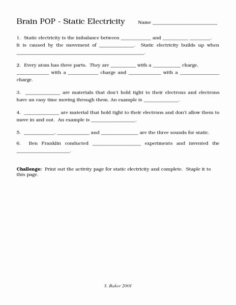 Charge and Electricity Worksheet Answers Fresh Static Electricity for Kids Worksheets – Kids Matttroy