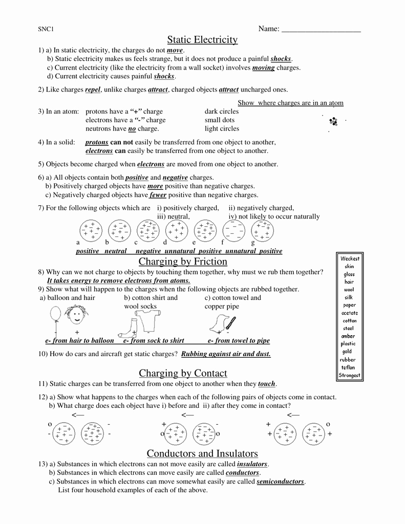 Charge and Electricity Worksheet Answers Unique E My Documentssnc1delecstatic Worksheet Answers Wpd