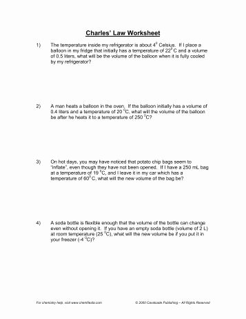 Charles Law Worksheet Answers Elegant Bined Gas Law Worksheet