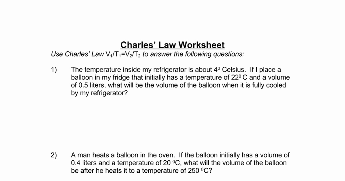 Charles Law Worksheet Answers Luxury Charles S Law Worksheet Google Docs