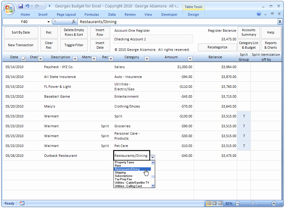 Checkbook Register Worksheet 1 Answers Beautiful Georges Bud for Excel V10 0