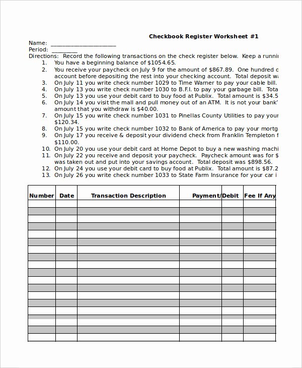 Checkbook Register Worksheet 1 Answers Fresh Sample Check Register Template 10 Free Sample Example