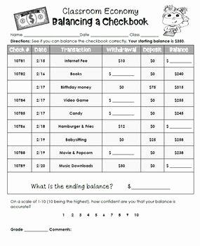 Checkbook Register Worksheet 1 Answers Lovely Balancing A Checkbook Activity Part Of Classroom Economy