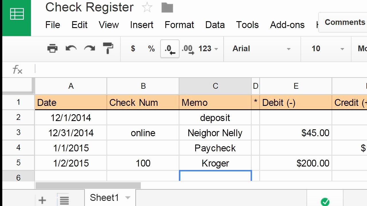 Checkbook Register Worksheet 1 Answers