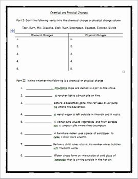 Chemical and Physical Change Worksheet Luxury Worksheet Chemical Physical Change by John Stanley