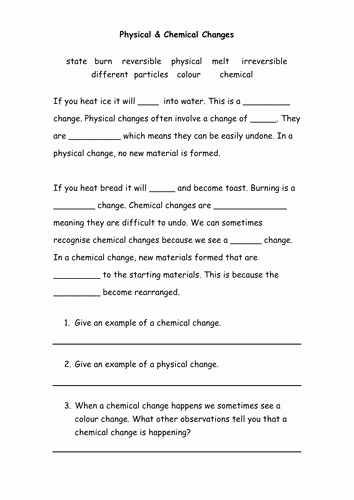 Chemical and Physical Change Worksheet New Chemical &amp; Physical Changes by Michael1989 Teaching