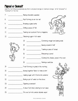 Chemical and Physical Change Worksheet New Introduction to Physical and Chemical Changes Worksheet