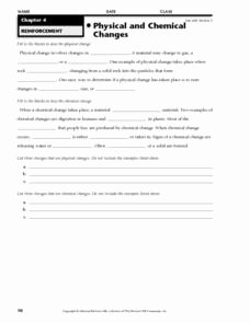 Chemical and Physical Change Worksheet New Reinforcement Physical and Chemical Changes Worksheet for