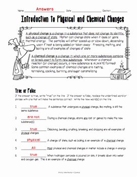 Chemical and Physical Changes Worksheet Best Of Introduction to Physical and Chemical Changes Worksheet