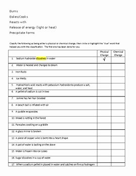 Chemical and Physical Changes Worksheet Inspirational Physical and Chemical Changes Worksheet and Lab Activity