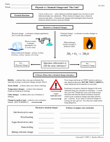 Chemical and Physical Changes Worksheet Lovely Physical Vs Chemical Changes and &quot;the Code&quot; Worksheet for