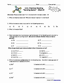 Chemical Bonding Worksheet Answer Key Awesome Homework Ionic and Covalent Bonding Set Of 6 with