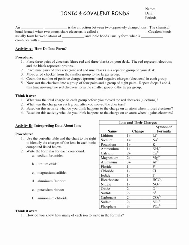 50 Chemical Bonding Worksheet Answer Key