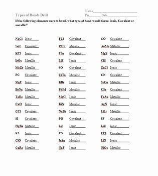 Chemical Bonding Worksheet Answer Key Unique Types Of Chemical Bonds Drill Sheet by Science for All