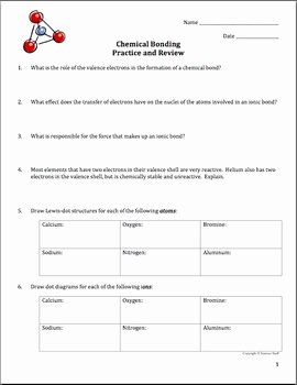 Chemical Bonding Worksheet Answers Awesome Chemical Bonding Practice Problem and Review Worksheet by