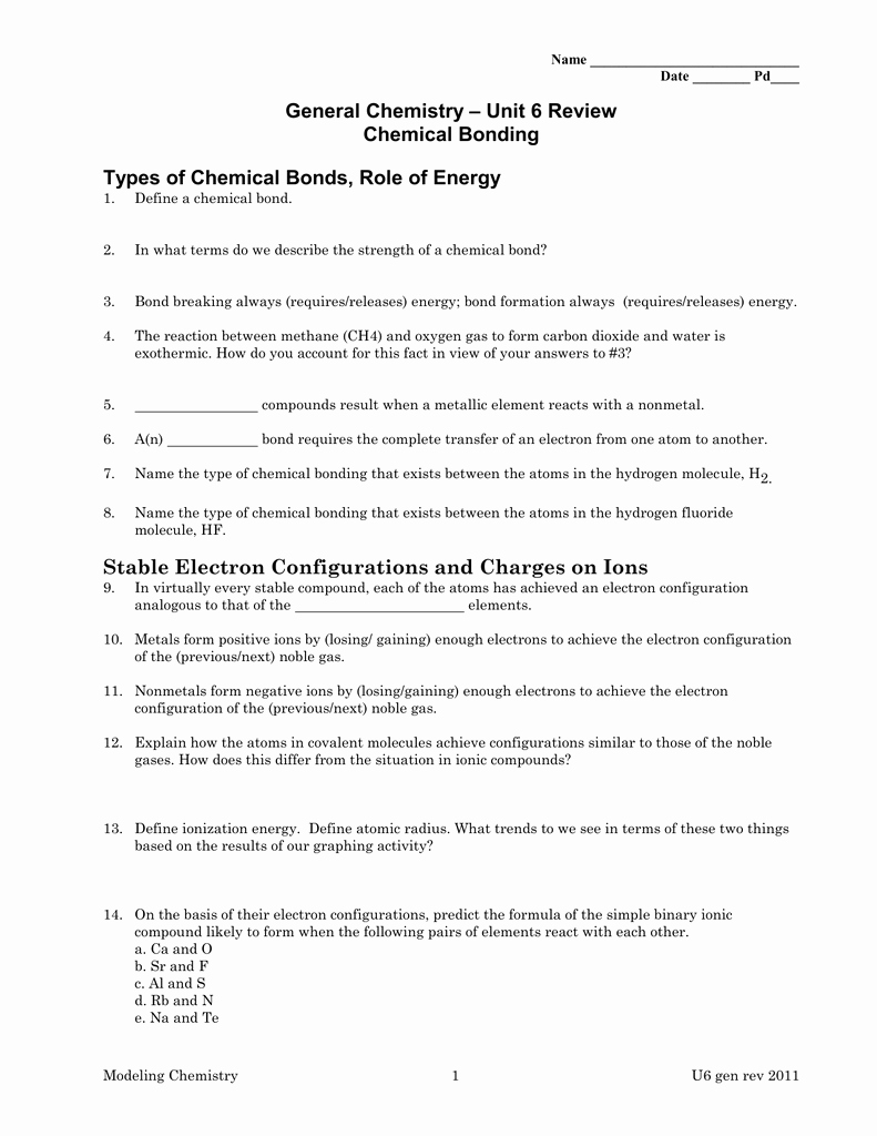 Chemical Bonding Worksheet Answers Awesome Periodic Trends Ionization Energy Chem Worksheet 6 4