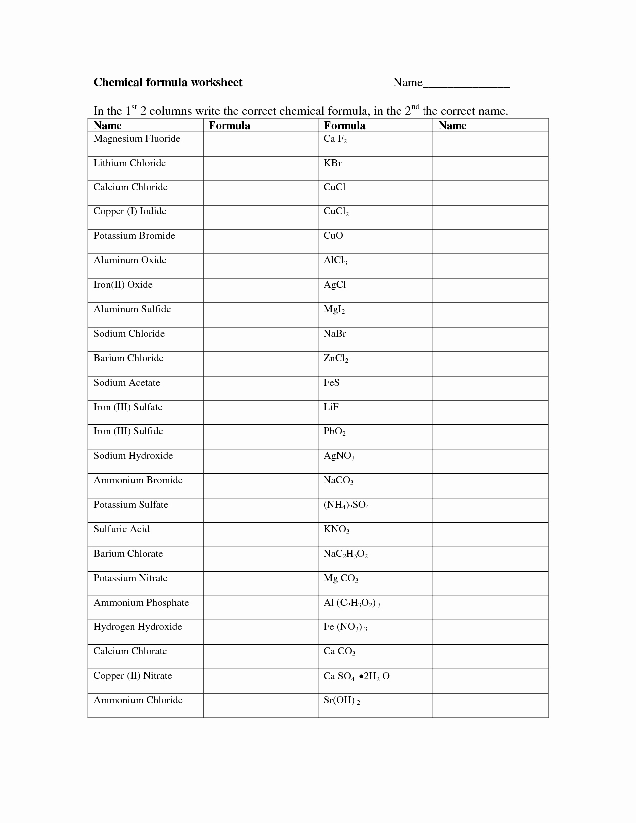 Chemical formula Worksheet Answers Awesome 14 Best Of Easy Write Ionic formulas Worksheet