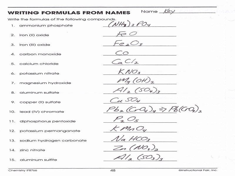 Chemical formula Worksheet Answers Best Of Chemical formula Writing Worksheet Answers Free