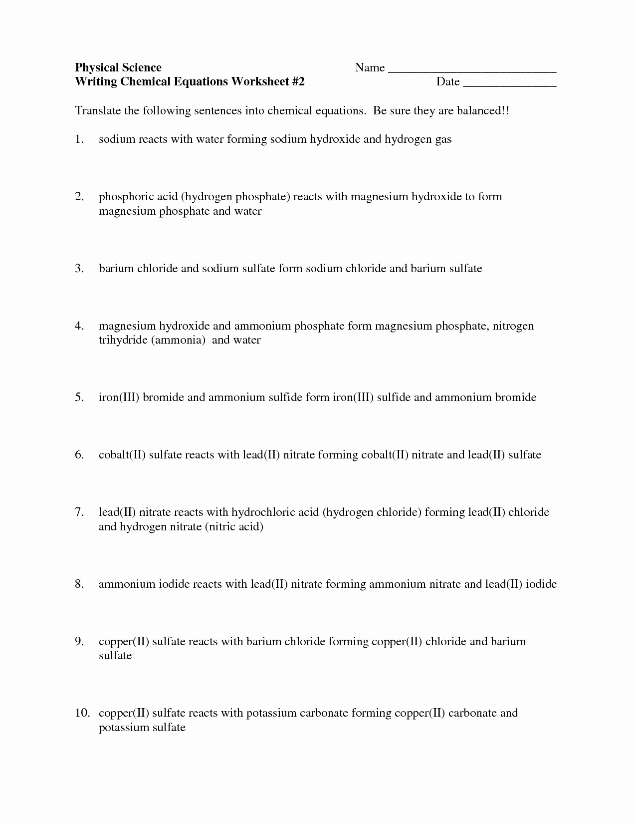 Chemical formula Worksheet Answers Lovely 12 Best Of Balancing Chemical Equations Worksheet