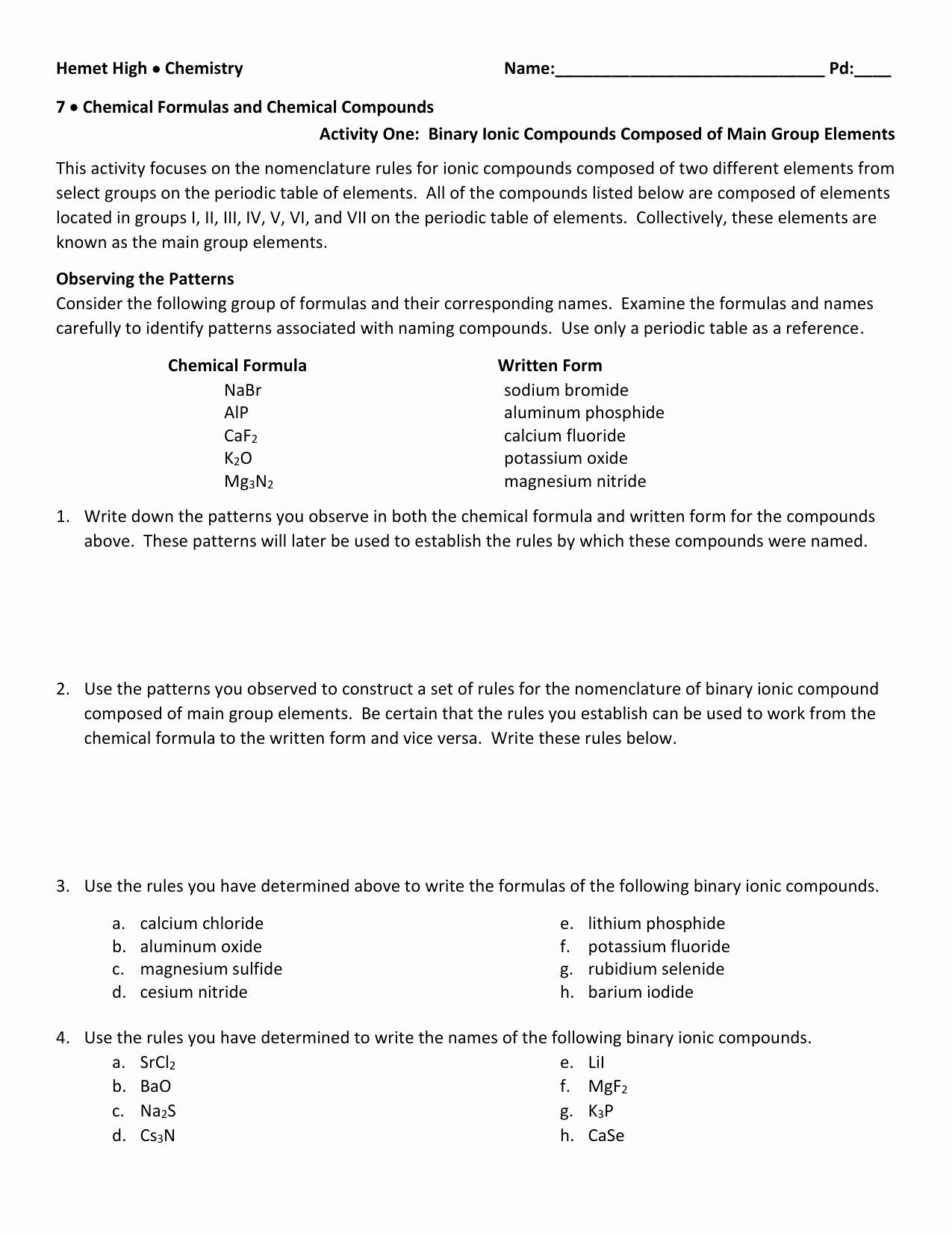 Chemical formula Worksheet Answers New Chemical Names and formulas Worksheet Answers
