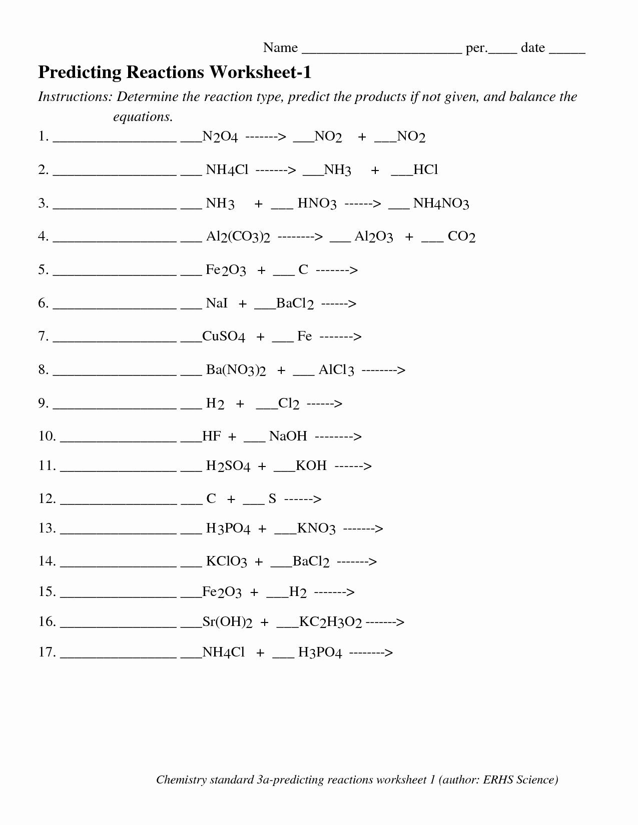 Chemical Reaction Type Worksheet Fresh 16 Best Of Types Chemical Reactions Worksheets