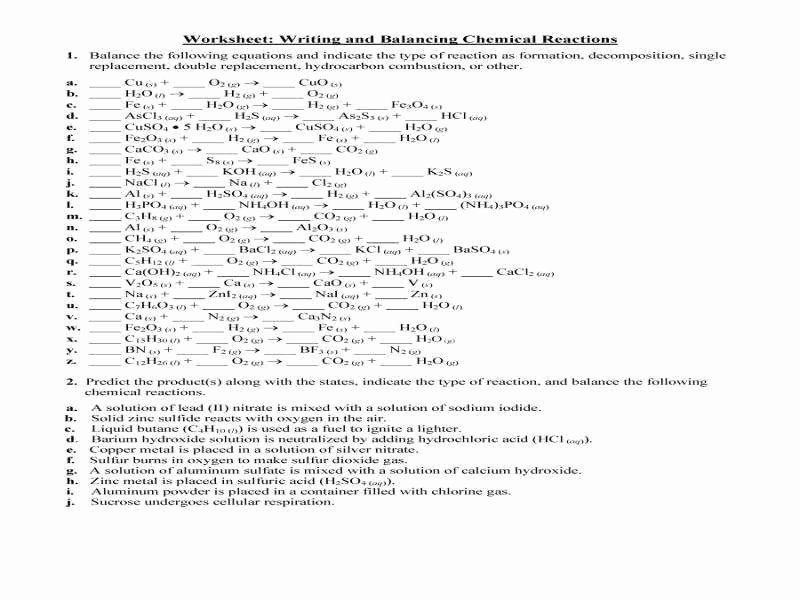 Chemical Reaction Type Worksheet Fresh Six Types Chemical Reaction Worksheet