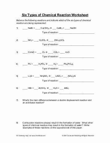 Chemical Reaction Type Worksheet Inspirational Classifying Chemical Reactions Worksheet
