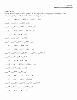 Chemical Reaction Type Worksheet Lovely Chemistry Problems Classifying Types Of Reactions