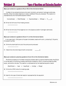 Chemical Reaction Type Worksheet Unique Types Of Chemical Reactions Worksheets &amp; Practice