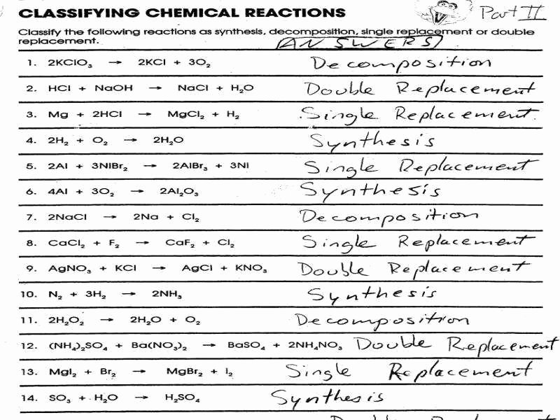Chemical Reactions Types Worksheet Beautiful Types Chemical Reactions Worksheet Answers