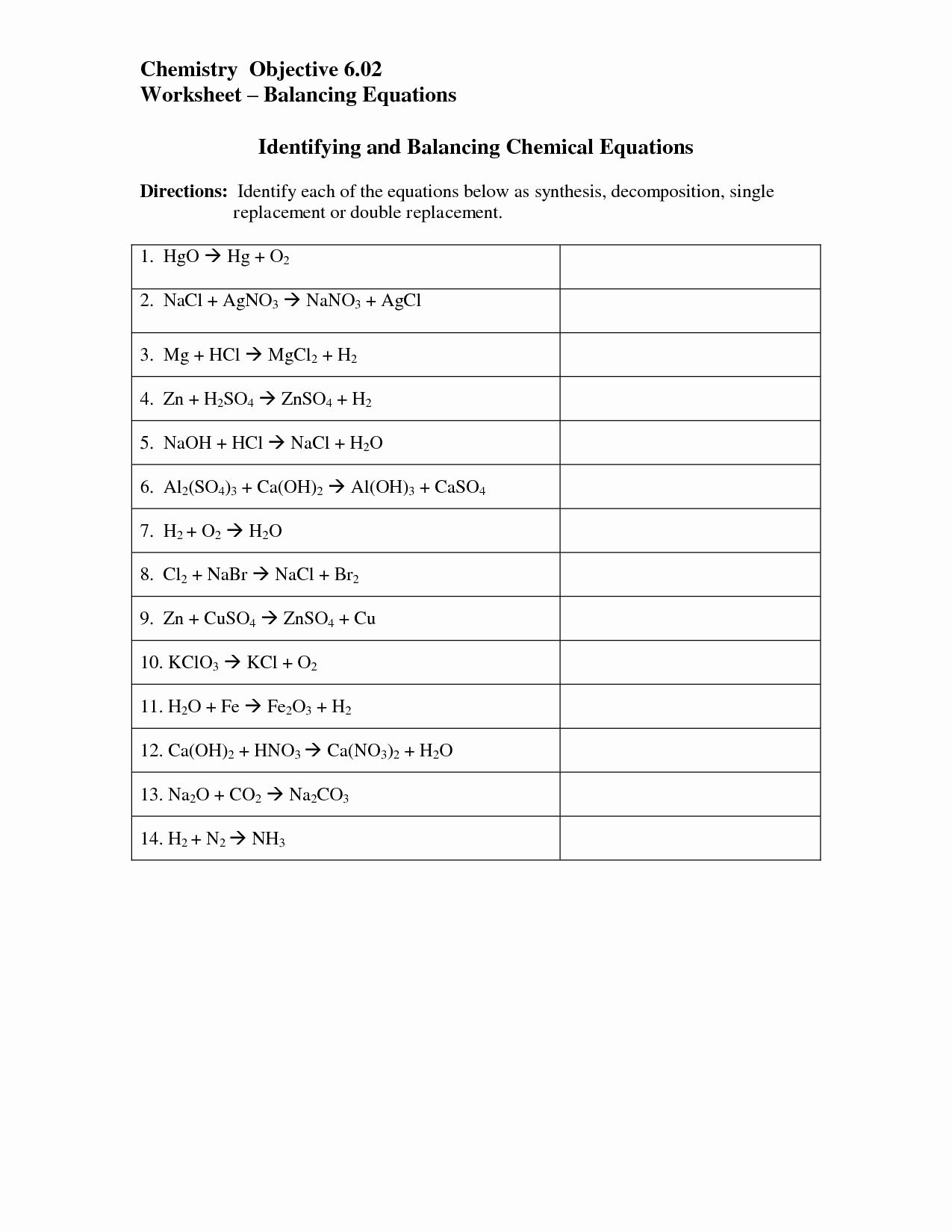 Chemical Reactions Types Worksheet Best Of 14 Best Of Chemical Reactions Worksheet Types
