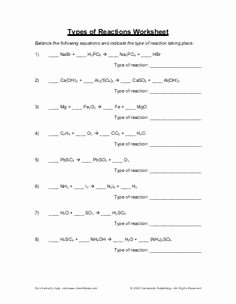 Chemical Reactions Types Worksheet Best Of Six Types Of Chemical Reaction Worksheet Types Of
