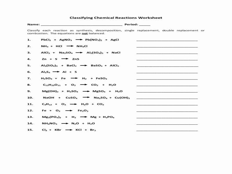 Chemical Reactions Types Worksheet Best Of Types Chemical Reaction Worksheet