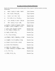 Chemical Reactions Types Worksheet Best Of Types Of Chemical Reaction Worksheet Answers Six Types