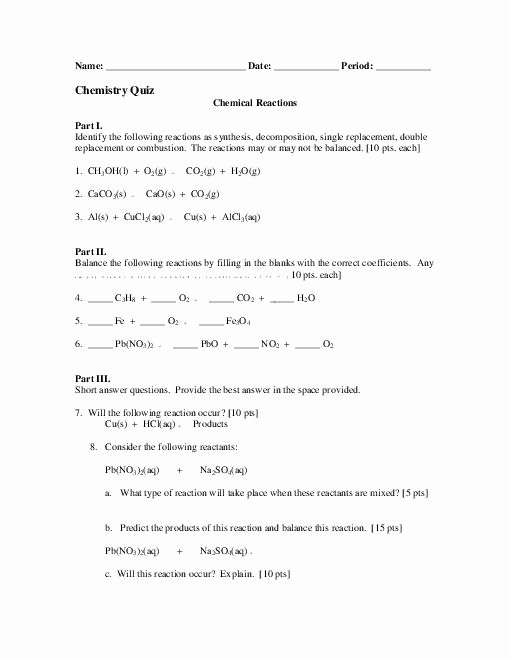Chemical Reactions Worksheet Answers Beautiful 15 Best Of Classifying Chemical Reactions Worksheet
