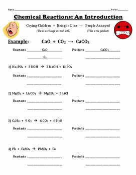 Chemical Reactions Worksheet Answers Beautiful Introduction to Chemical Reactions Worksheet by Chemistry