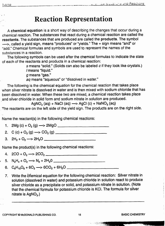 Chemical Reactions Worksheet Answers Unique Reactants &amp; Products Worksheet