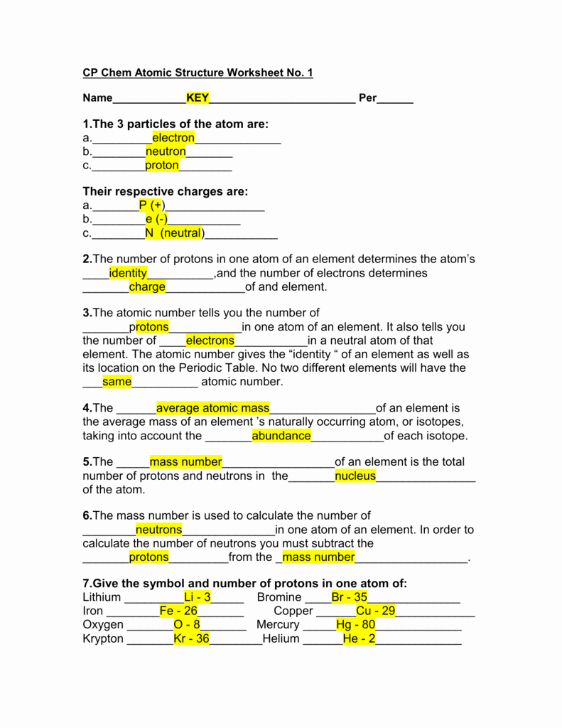 Chemistry atomic Structure Worksheet Best Of Cp Chem atomic Structure Worksheet No Ericksoncpchem2010 11